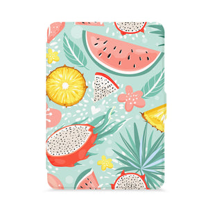 front view of personalized kindle paperwhite case with with Tropical Fruits design - swap