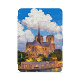 front view of personalized kindle paperwhite case with France Famous Attractions design