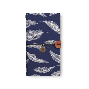 the front top view of midori style traveler's notebook with Feather design