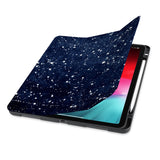 front view of personalized iPad case with pencil holder and Galaxy Universe design